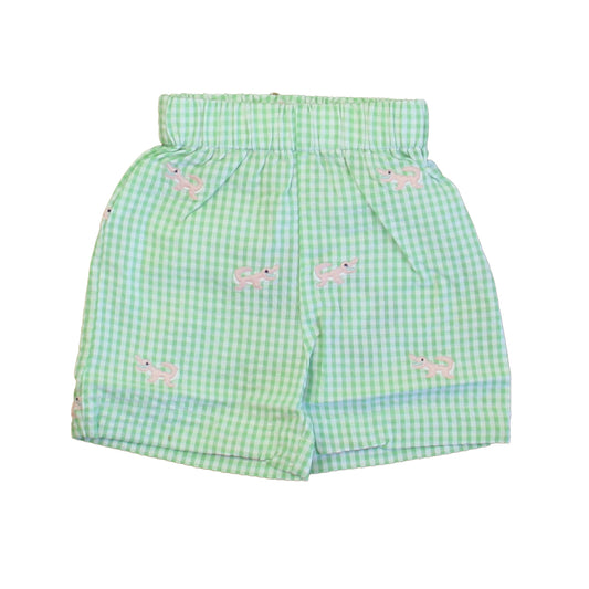 Classic Prep Boys Apple Green Gingham with Alligators Shorts Size: 9-12 Months