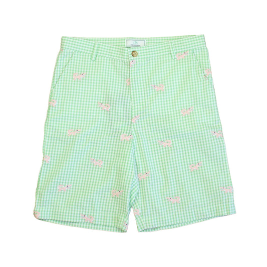 Classic Prep Boys Apple Green Gingham with Alligators Shorts Size: 6-14 Years