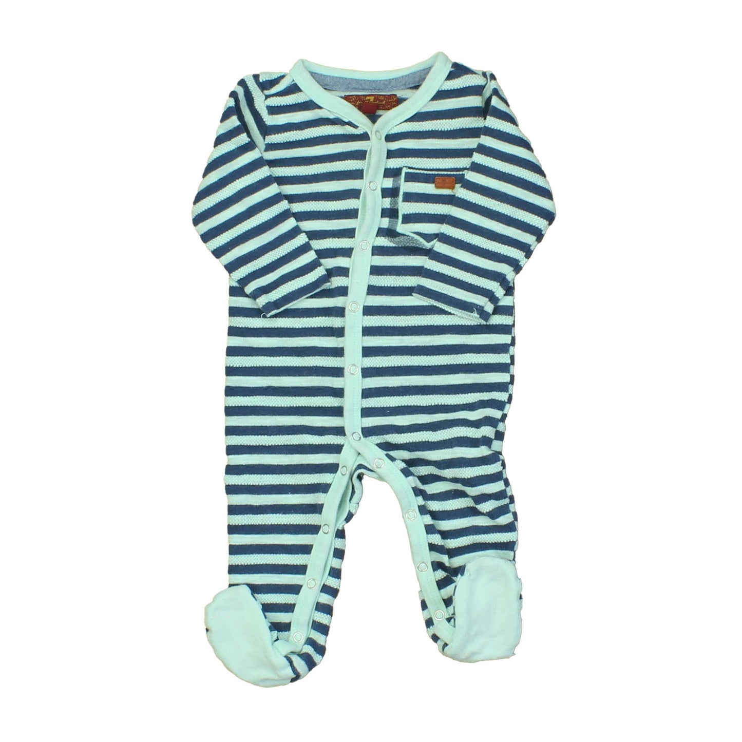 7 for all Mankind Boys Aqua | Blue | Stripes 1-piece footed Pajamas Size: 3-6 Months