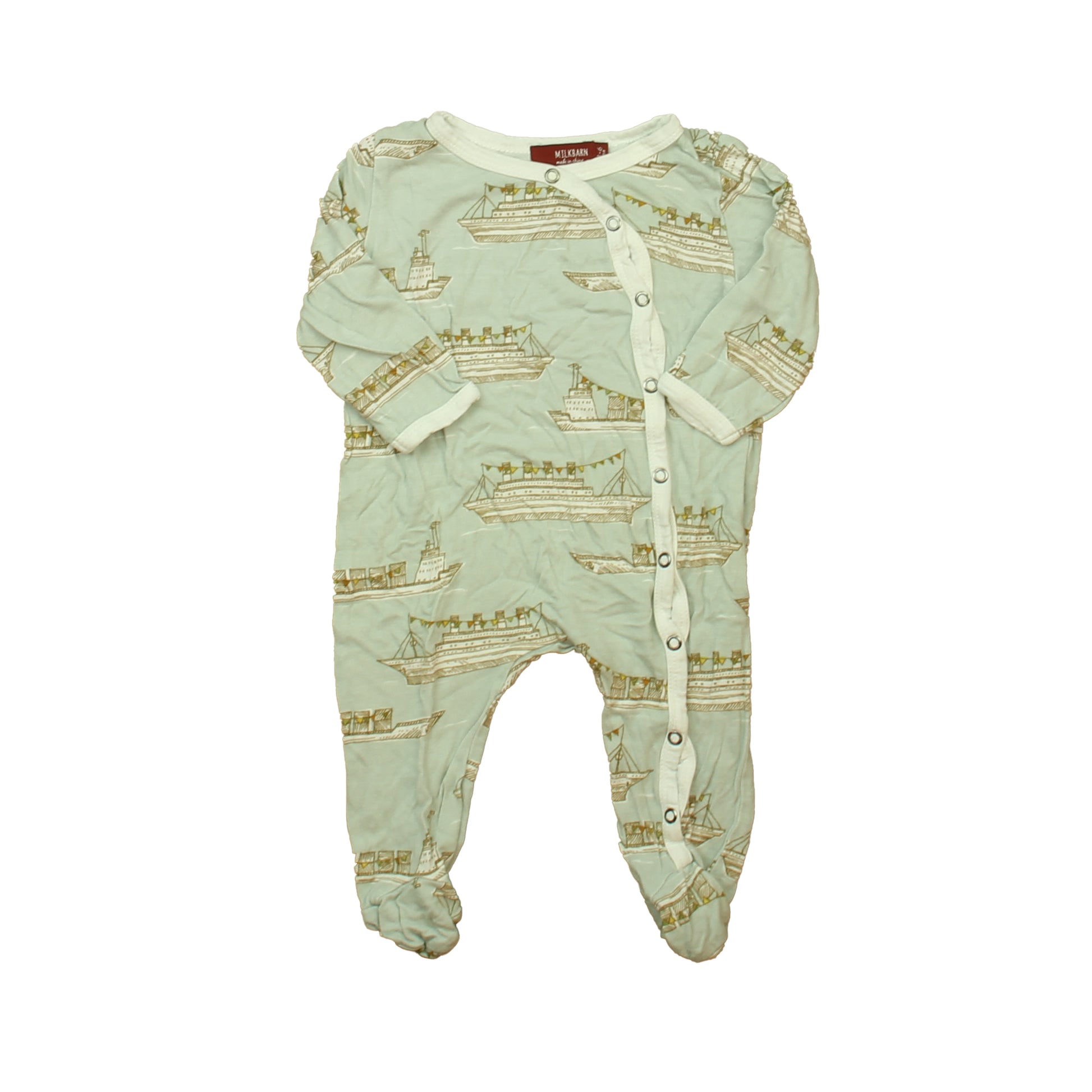 Milkbarn Boys Aqua Boats 1-piece footed Pajamas Size: 3-6 Months Aqua Boats