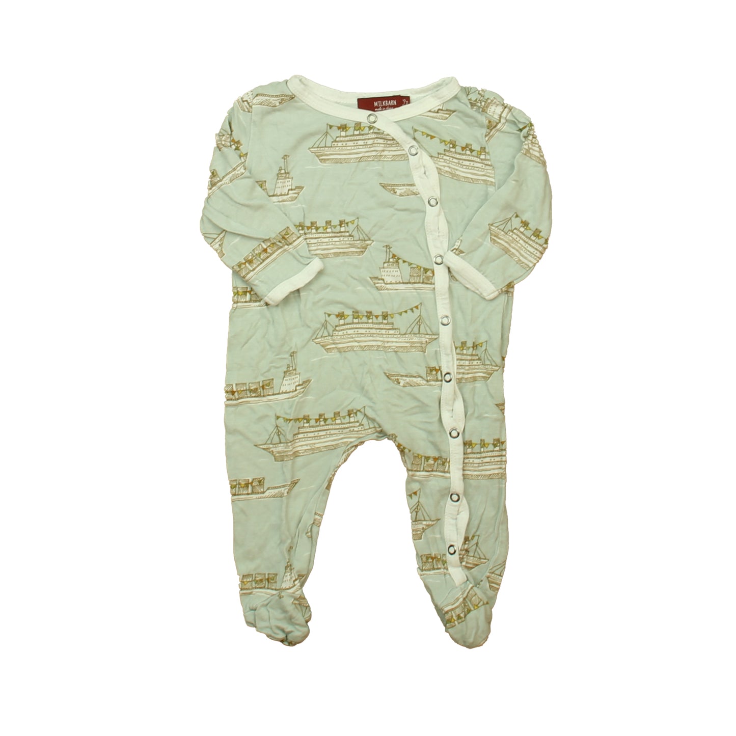 Milkbarn Boys Aqua Boats 1-piece footed Pajamas Size: 3-6 Months Aqua Boats