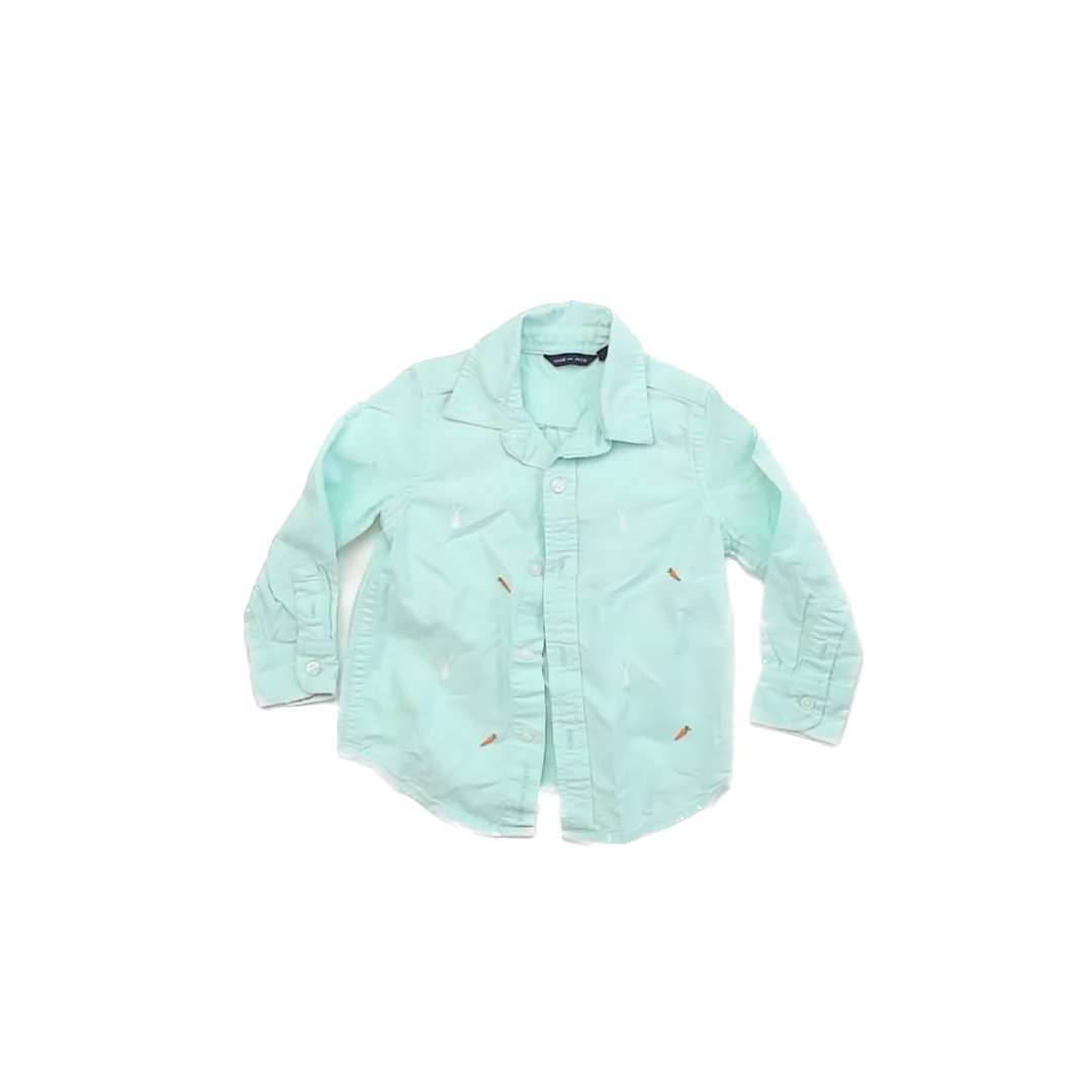 Janie and Jack Boys Aqua Bunnies Button Down Long Sleeve Size: 18-24 Months Aqua Bunnies