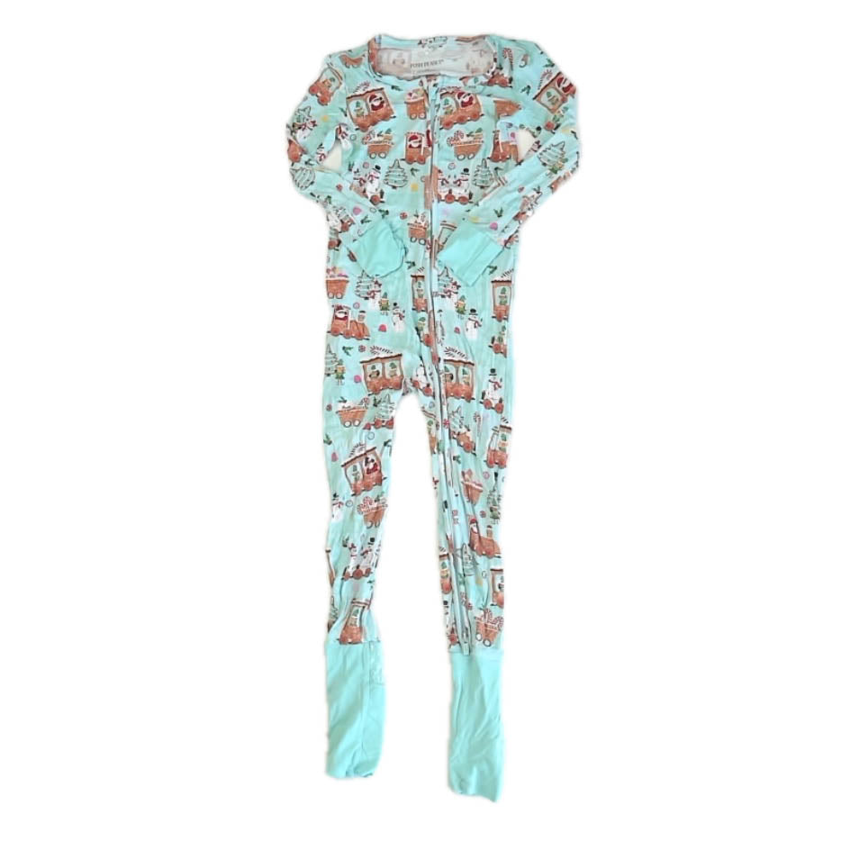 Posh Peanut Girls Aqua Christmas 1-piece Non-footed Pajamas Size: 3T Aqua Christmas