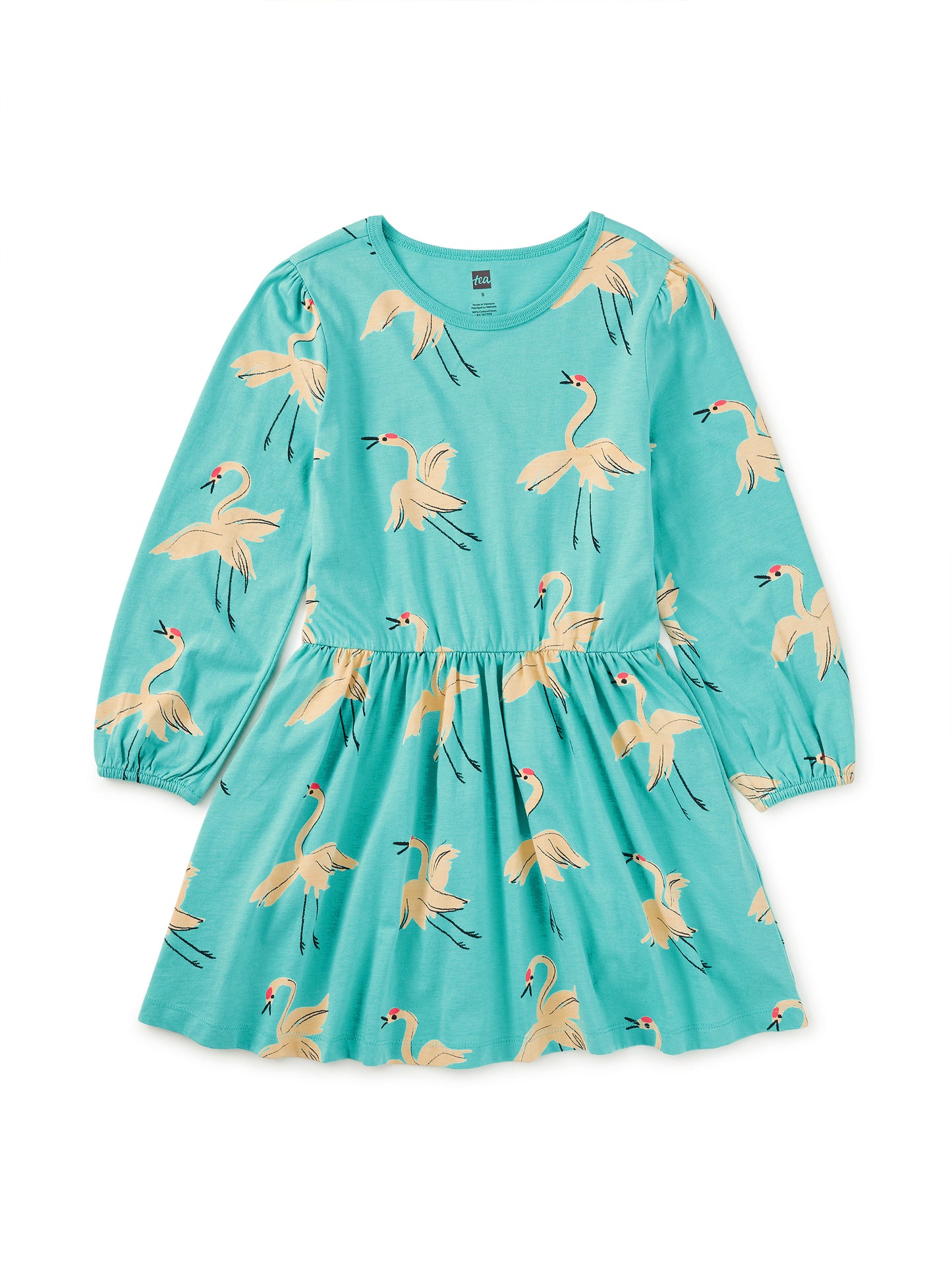 Tea Collection Girls Aqua Cranes Dress Size: 5T Aqua Cranes