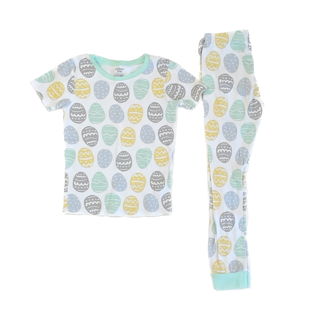Carter''s Unisex Aqua Easter Egg 2-piece Pajamas Size: 7 Years Aqua Easter Egg