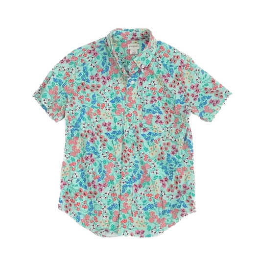 Crewcuts Boys Aqua Floral Button Down Short Sleeve Size: 8 Years Aqua Floral