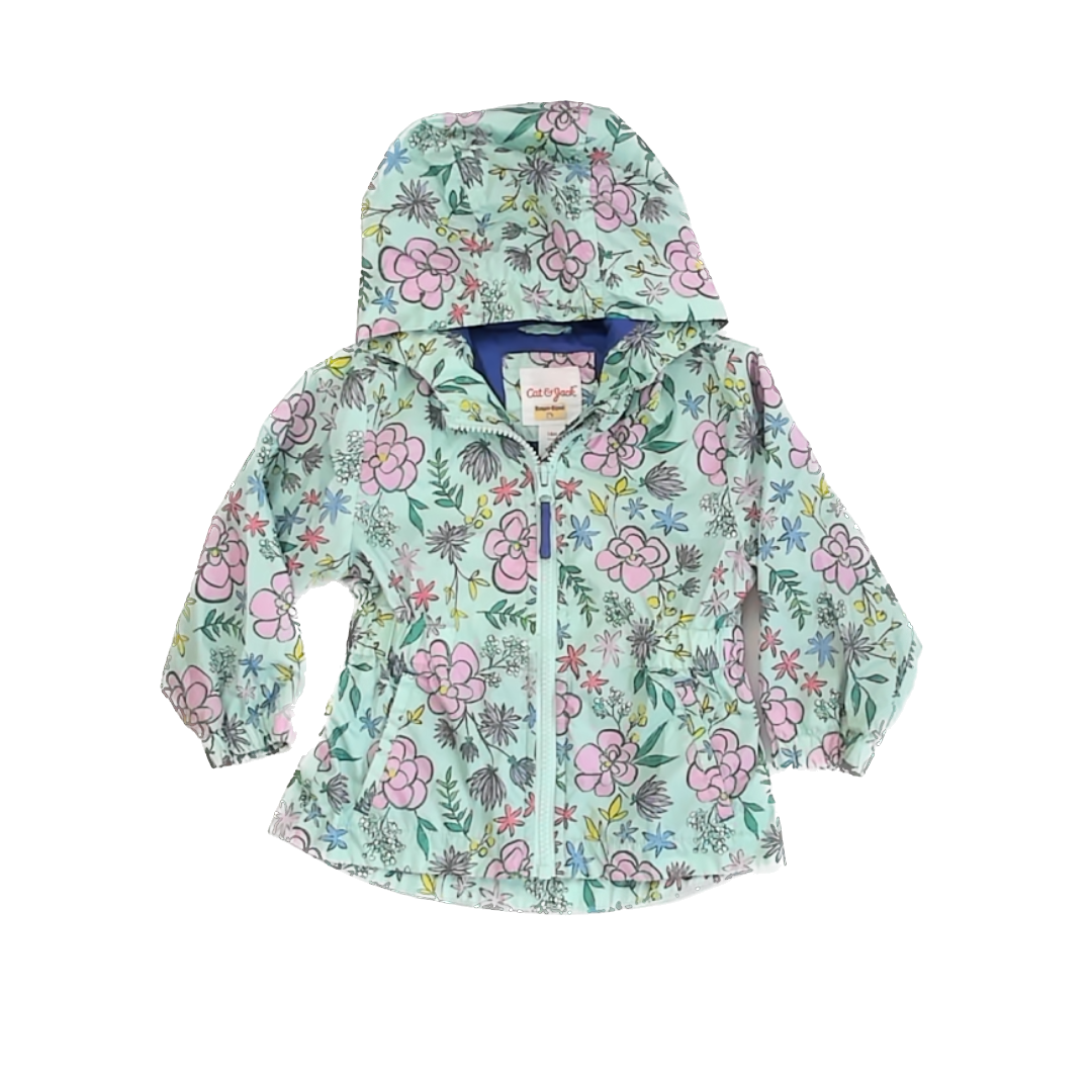 Cat & Jack Girls Aqua Floral Rain Coat Size: 12-18 Months Aqua Floral