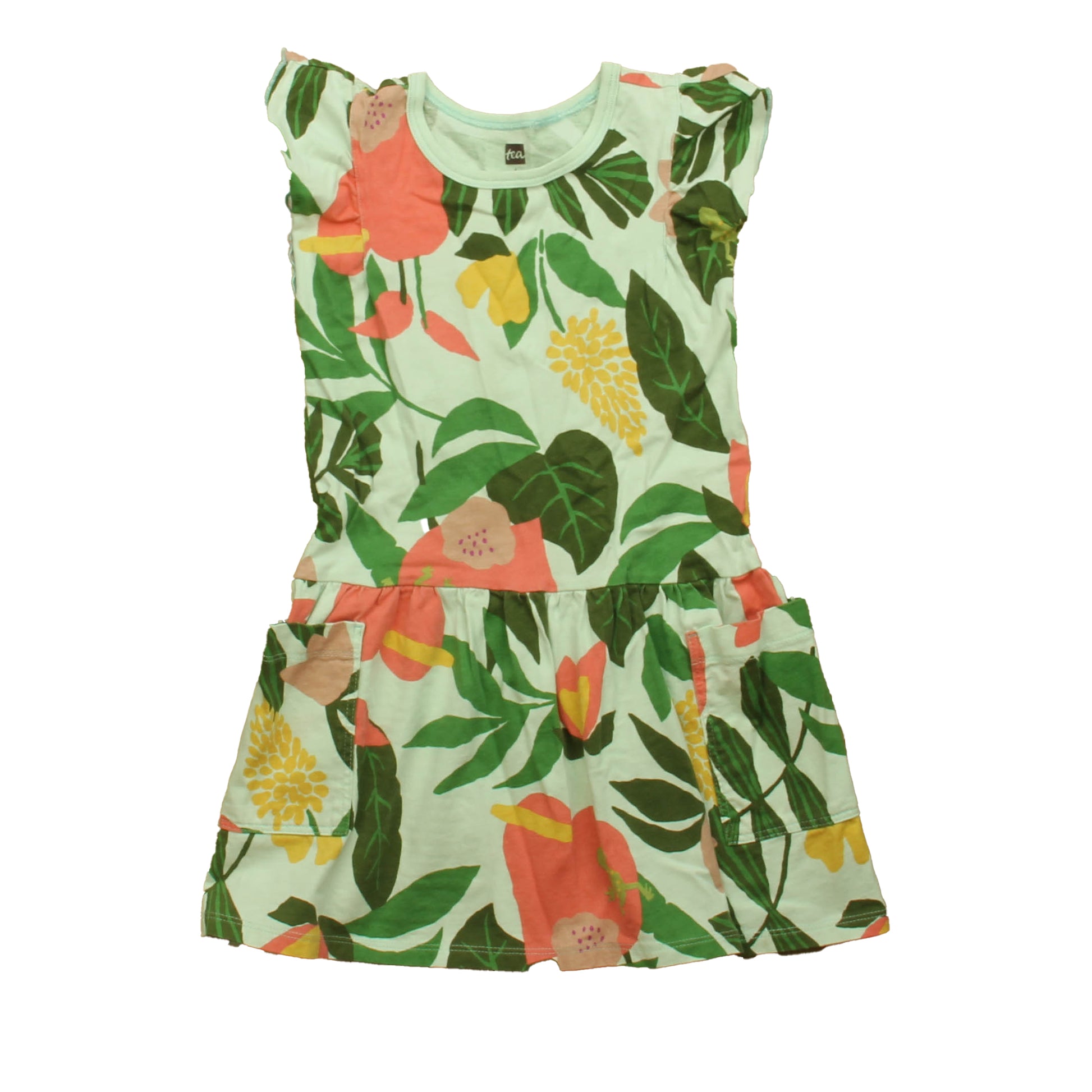 Tea Collection Girls Aqua Floral Dress Size: 4T Aqua Floral