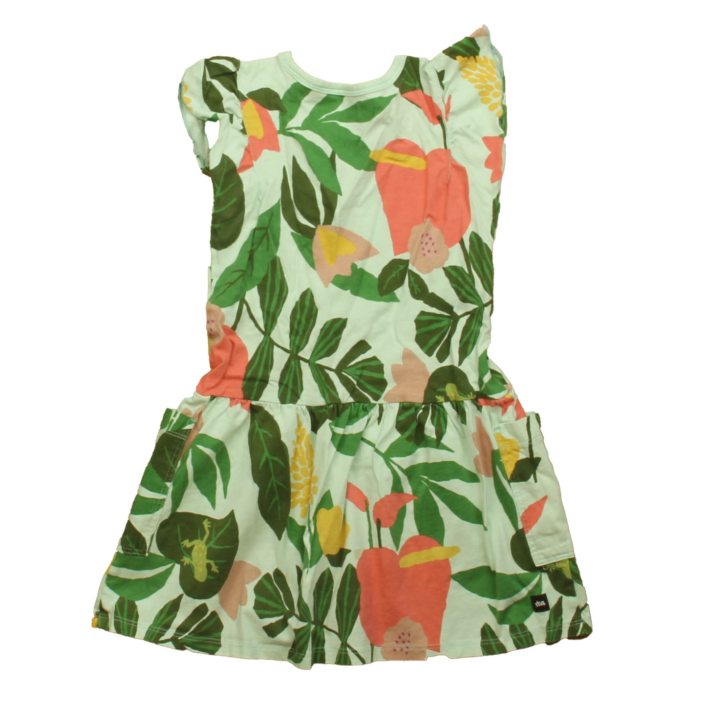 Tea Collection Girls Aqua Floral Dress Size: 4T Aqua Floral