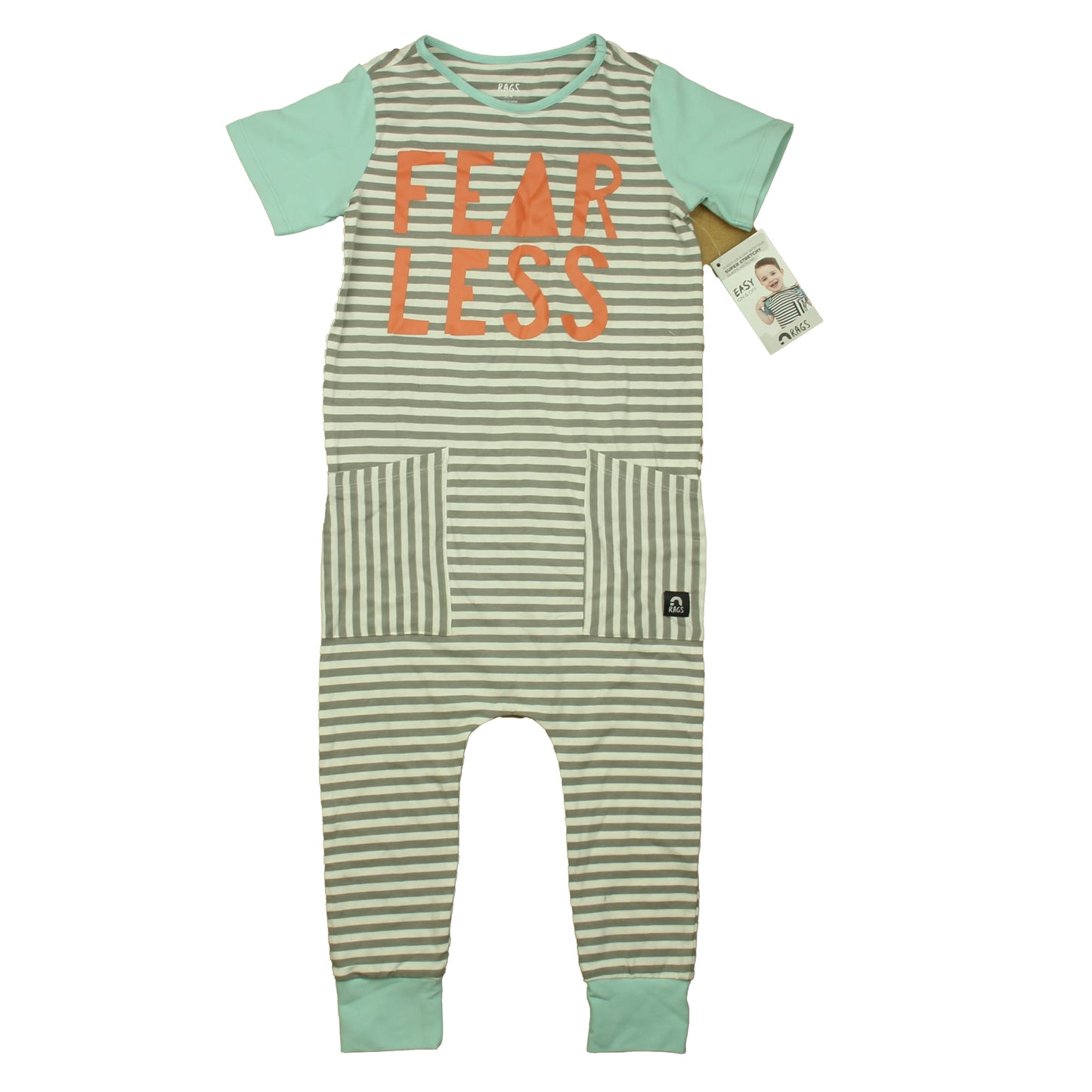 Rags Boys Aqua | Gray Stripe Romper Size: 3-4T