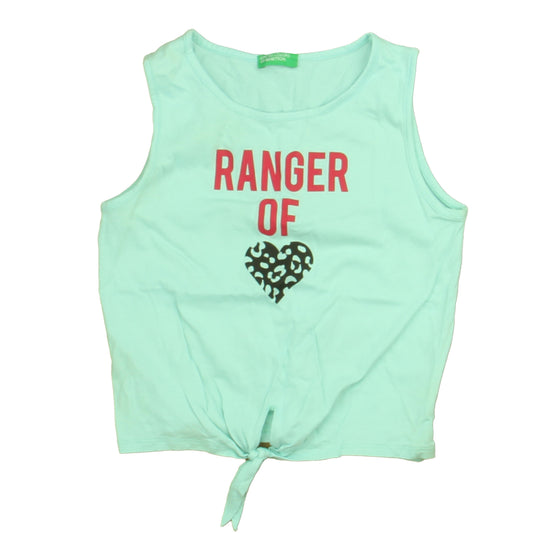 Benetton Girls Aqua Heart Tank Top Size: 7-8 Years