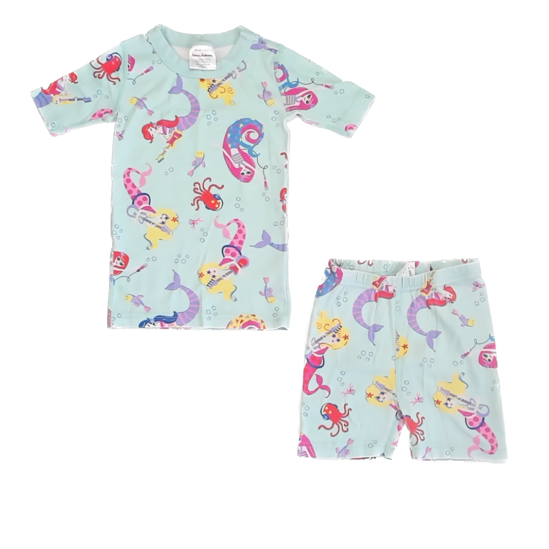 Hanna Andersson Girls Aqua Mermaid 2-piece Pajamas Size: 6-7 Years Aqua Mermaid