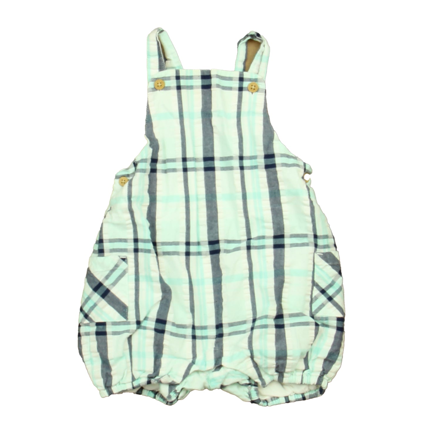 Janie and Jack Boys Aqua | Navy Plaid Romper Size: 6-12 Months Aqua | Navy Plaid