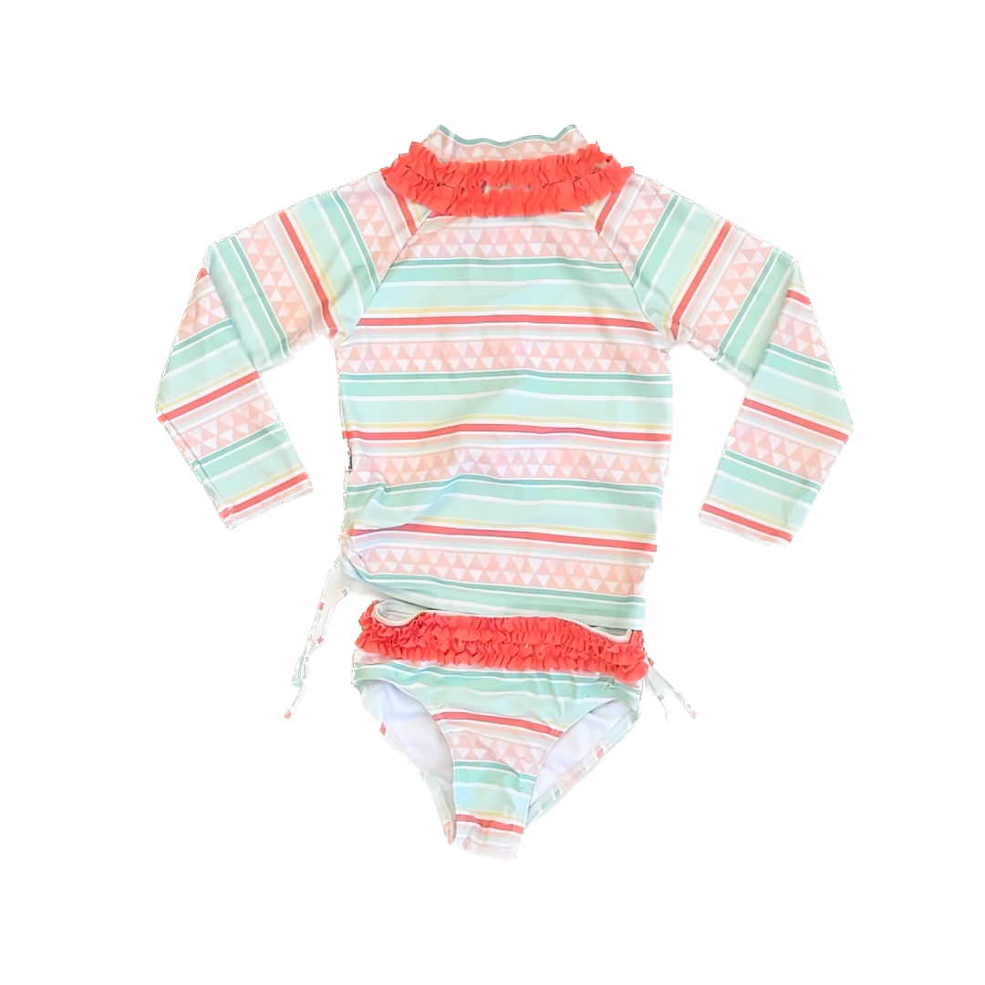 SwimZip Girls Aqua | Orange 2-piece Swimsuit Size: 6 Years Aqua | Orange