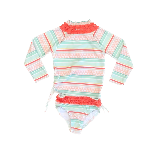 SwimZip Girls Aqua | Orange 2-piece Swimsuit Size: 6 Years Aqua | Orange