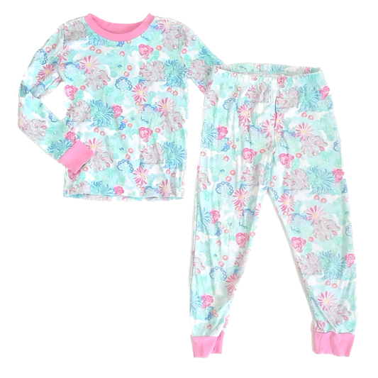Lilly Pulitzer Girls Aqua Patterned 2-piece Pajamas Size: 6 Years Aqua Patterned