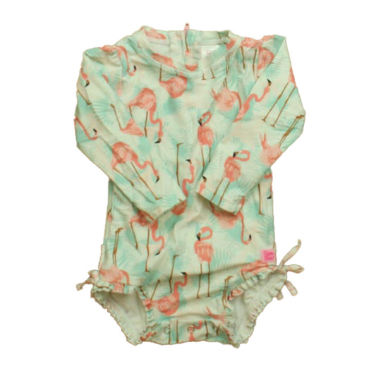 Ruffle Butts Girls Aqua | Pink Flamingos 2-piece Swimsuit Size: 18-24 Months
