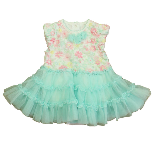 Little Me Girls Aqua | Pink Floral Dress Size: 6 Months Aqua | Pink Floral