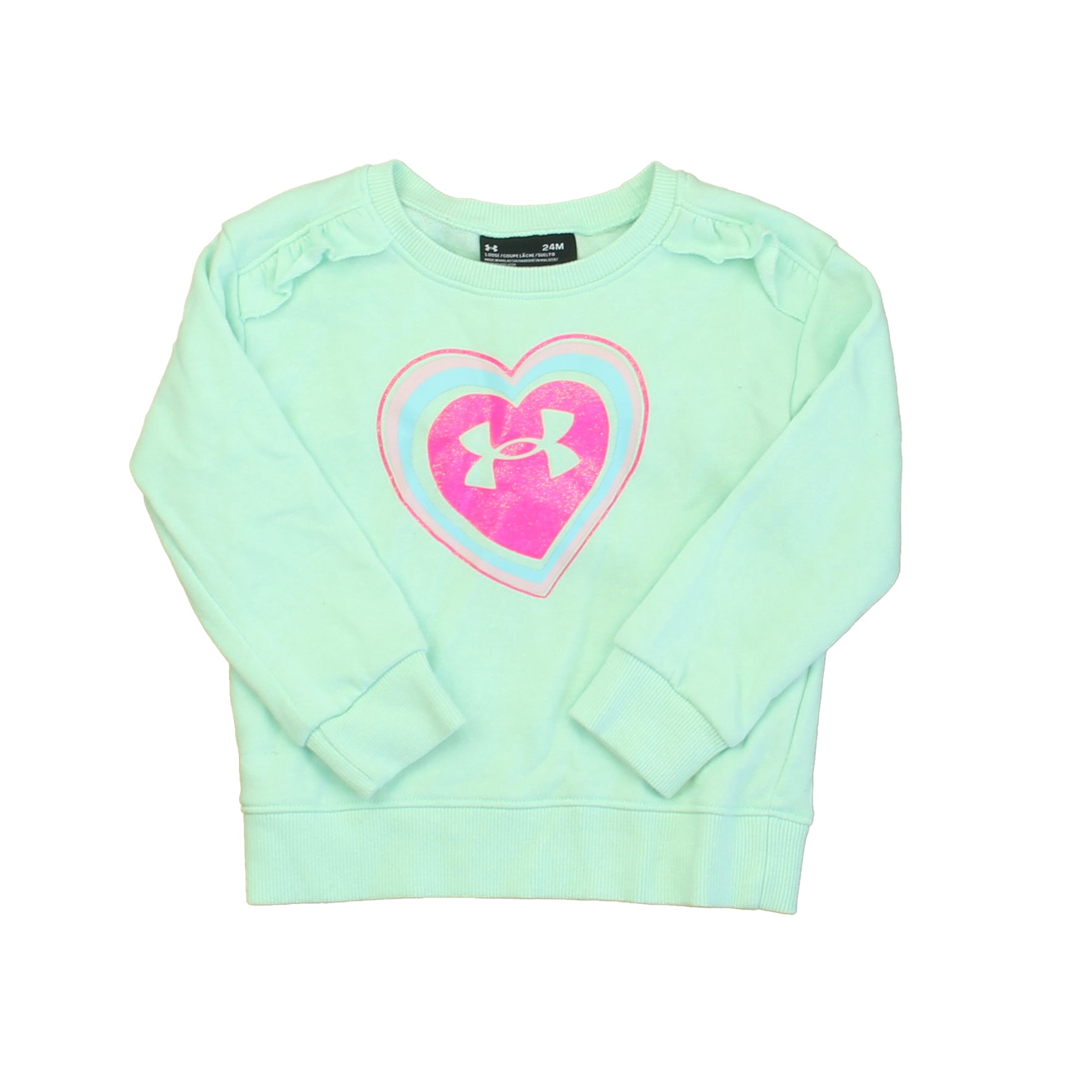 Under Armour Girls Aqua | Pink Heart Sweatshirt Size: 24 Months Aqua | Pink Heart