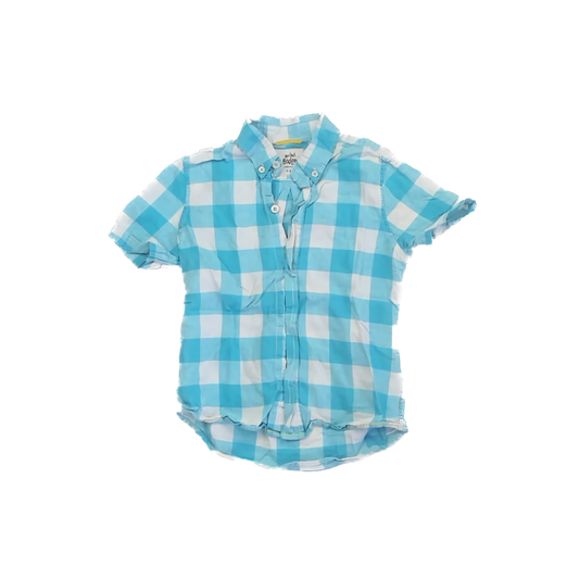 Boden Boys Aqua Plaid Button Down Short Sleeve Size: 5-6 Years Aqua Plaid