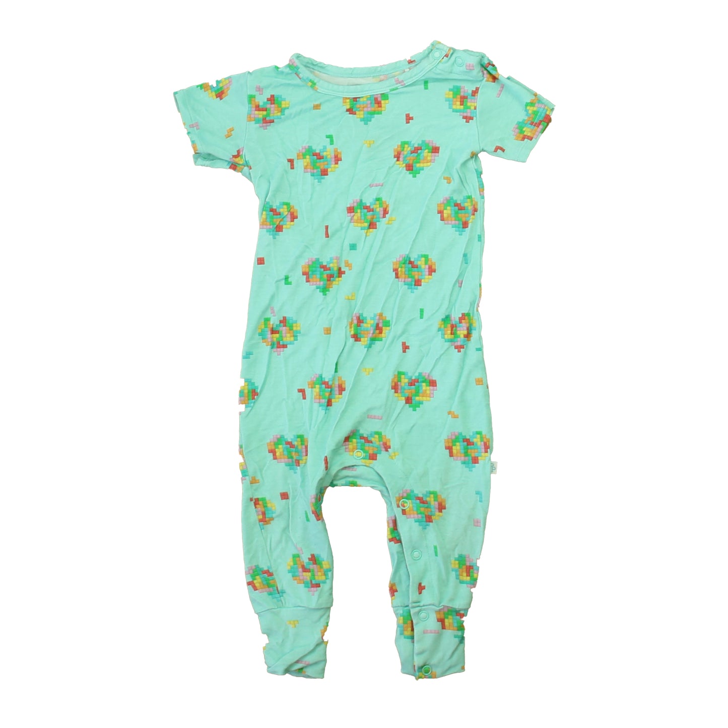 Posh Peanut Boys Aqua | Red | Green Hearts Romper Size: 12-18 Months Aqua | Red | Green Hearts