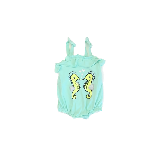 Cat & Jack Girls Aqua Seahorses Romper Size: 12 Months Aqua Seahorses