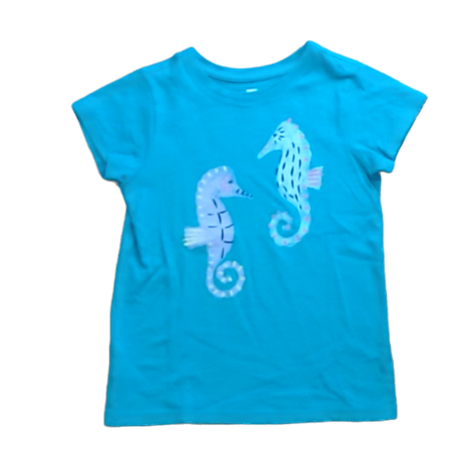 Tea Collection Girls Aqua | Seahorses Short Sleeve Shirt Size: 6 Years Aqua | Seahorses