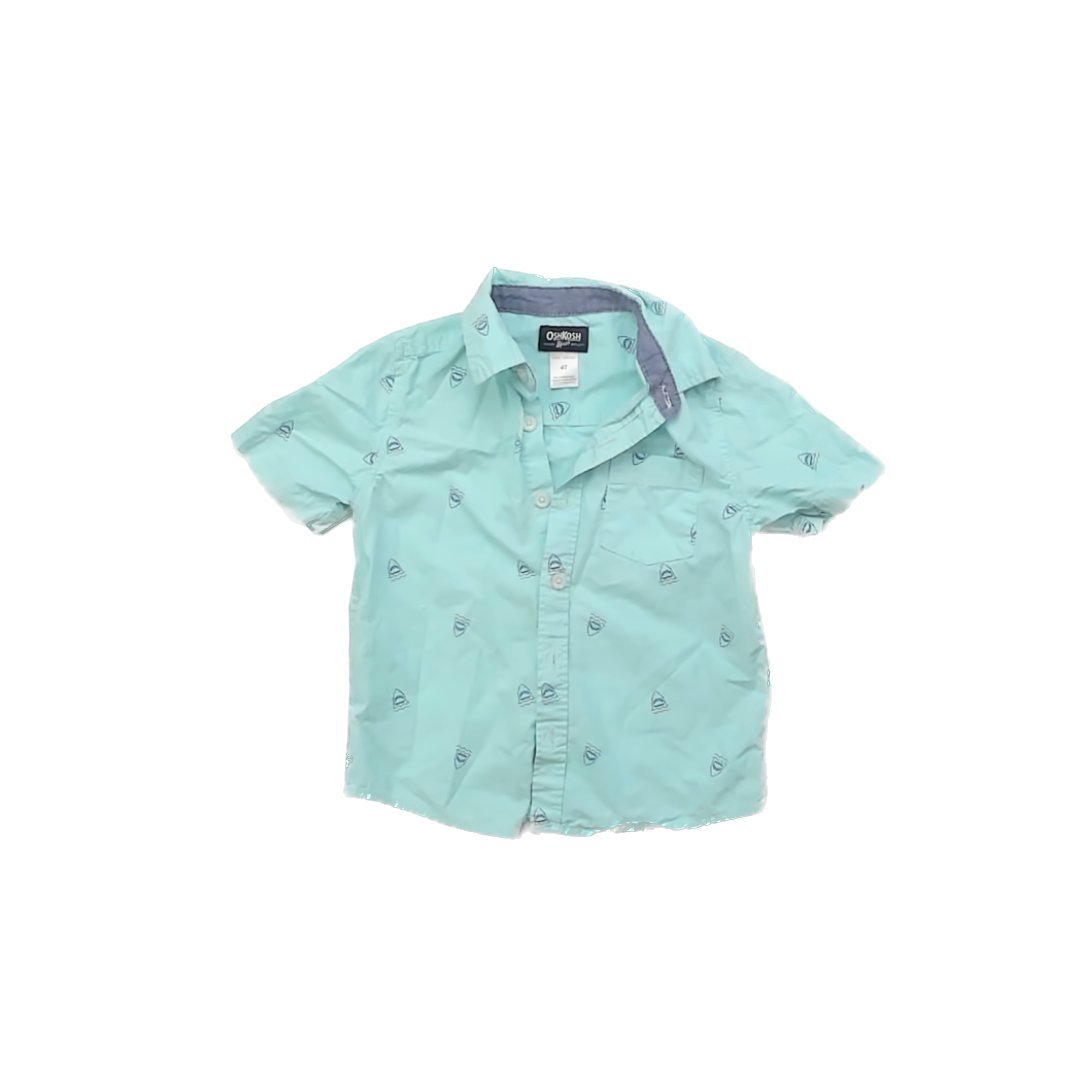 Osh Kosh Boys Aqua Sharks Button Down Short Sleeve Size: 4T Aqua Sharks