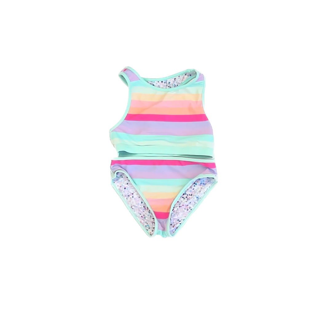 Eddie Bauer Girls Aqua Striped 2-piece Swimsuit Size: 7-8 Years Aqua Striped