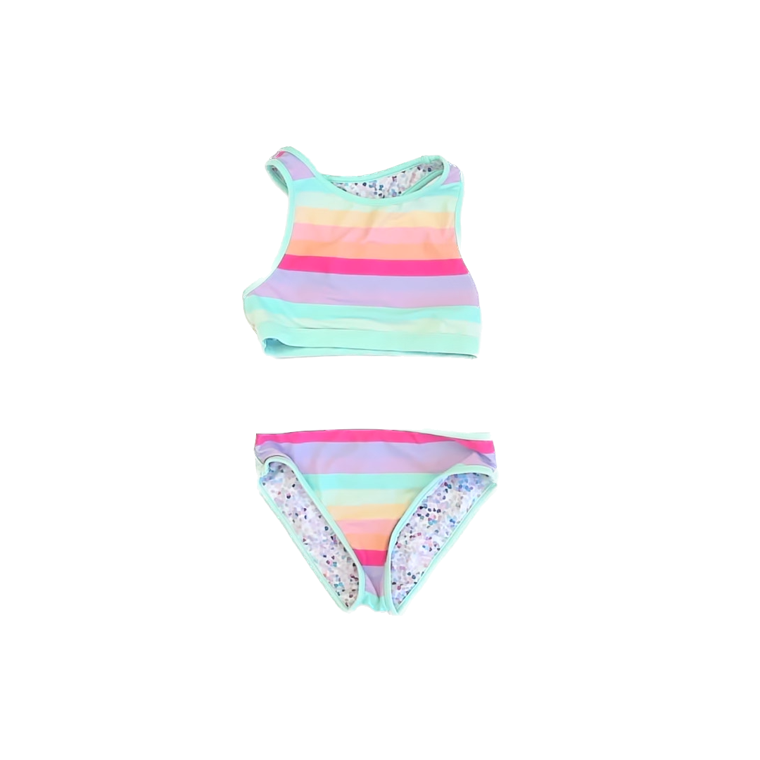 Eddie Bauer Girls Aqua Striped 2-piece Swimsuit Size: 7-8 Years Aqua Striped