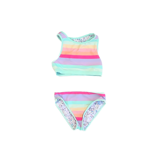 Eddie Bauer Girls Aqua Striped 2-piece Swimsuit Size: 7-8 Years Aqua Striped
