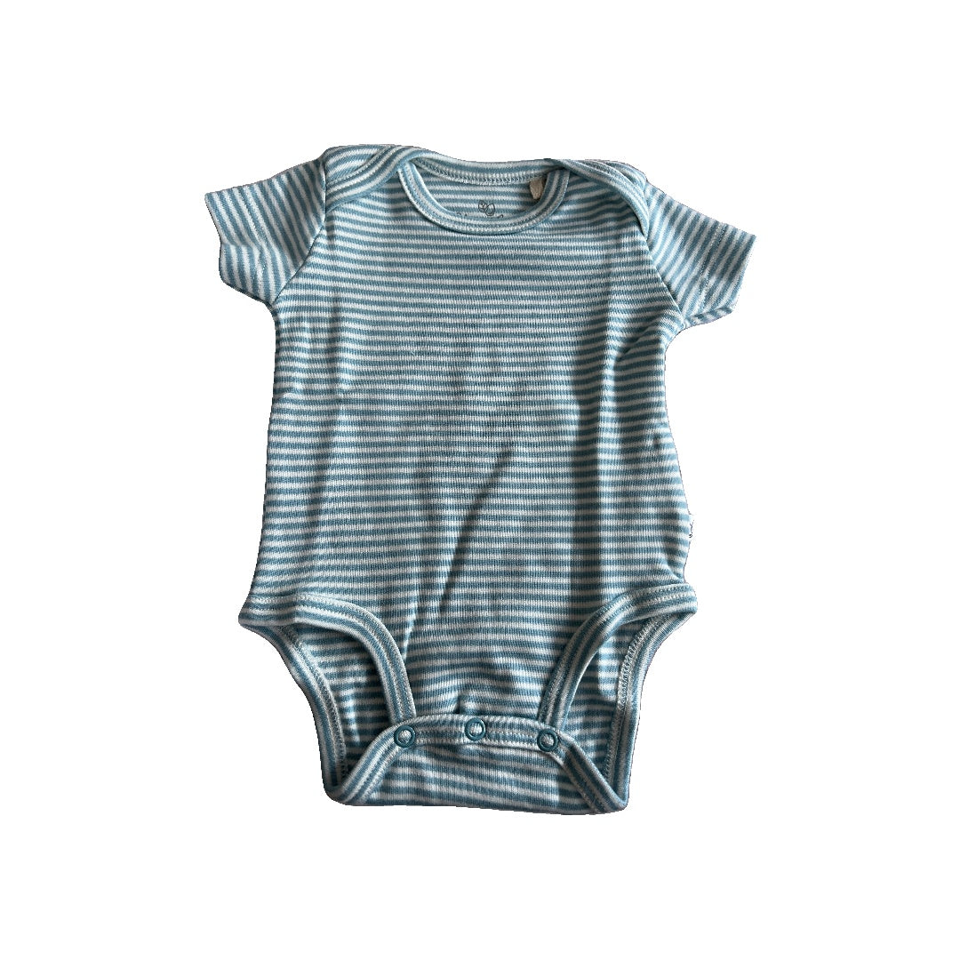 Oliver & Rain Unisex Aqua | White | Stripe Onesie Size: Newborn Aqua | White | Stripe