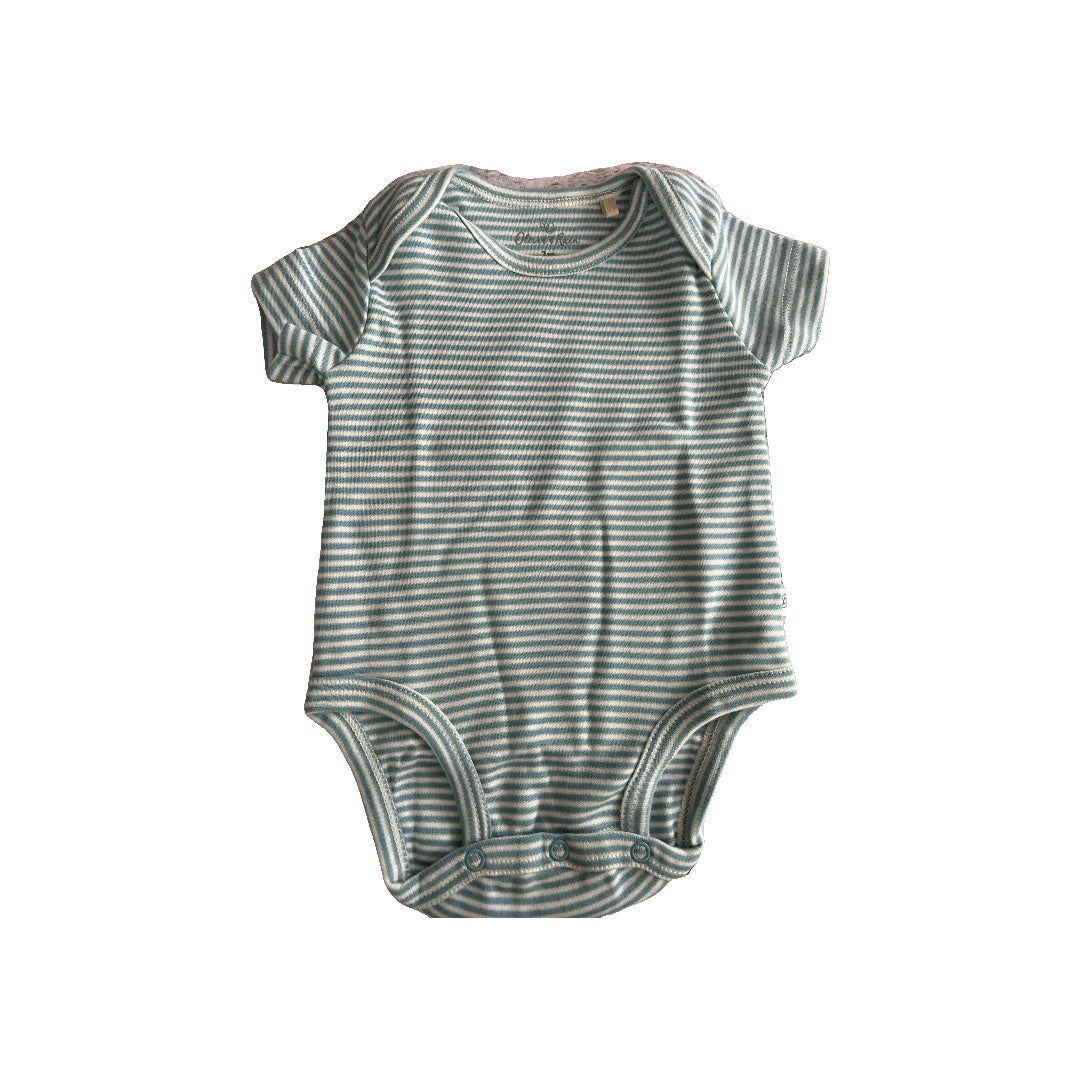 Oliver & Rain Unisex Aqua | White | Stripe Onesie Size: 3 months Aqua | White | Stripe