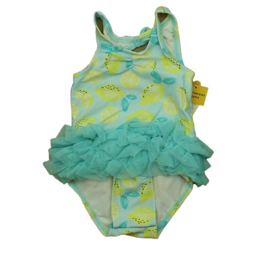 Cat & Jack Girls Aqua | Yellow Lemons 1-piece Swimsuit Size: 6-9 Months