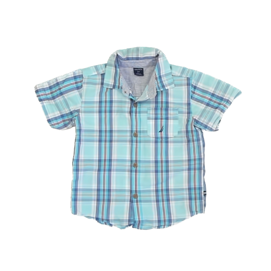 Nautica Boys Aqua Button Down Short Sleeve Size: 3T Aqua