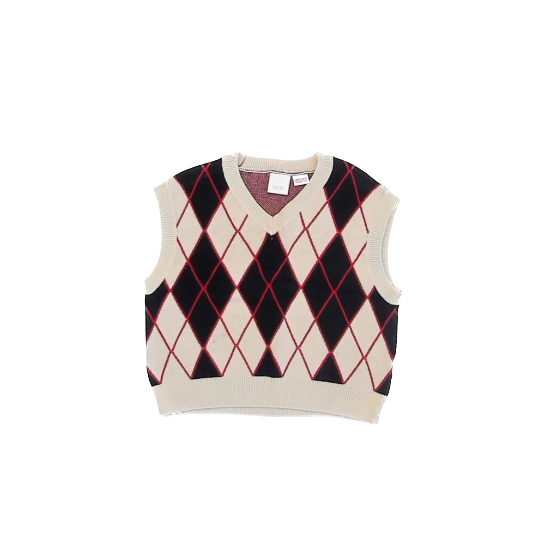 Zara Boys Argyle Black | Red | Tan Sweater Vest Size: 2-3T Argyle Black | Red | Tan