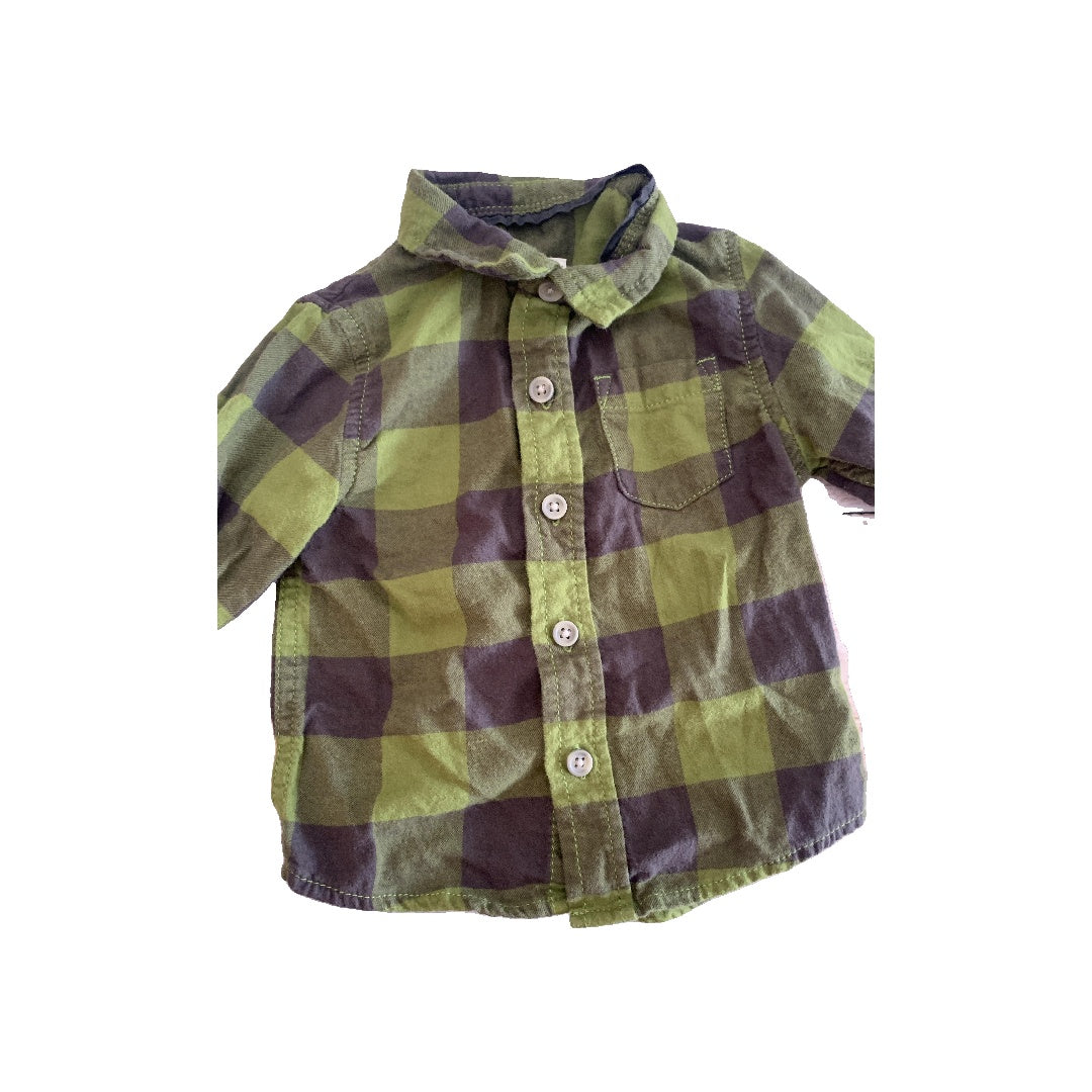 Cat & Jack Boys Army Green | Black Button Down Short Sleeve Size: 12 months Army Green | Black