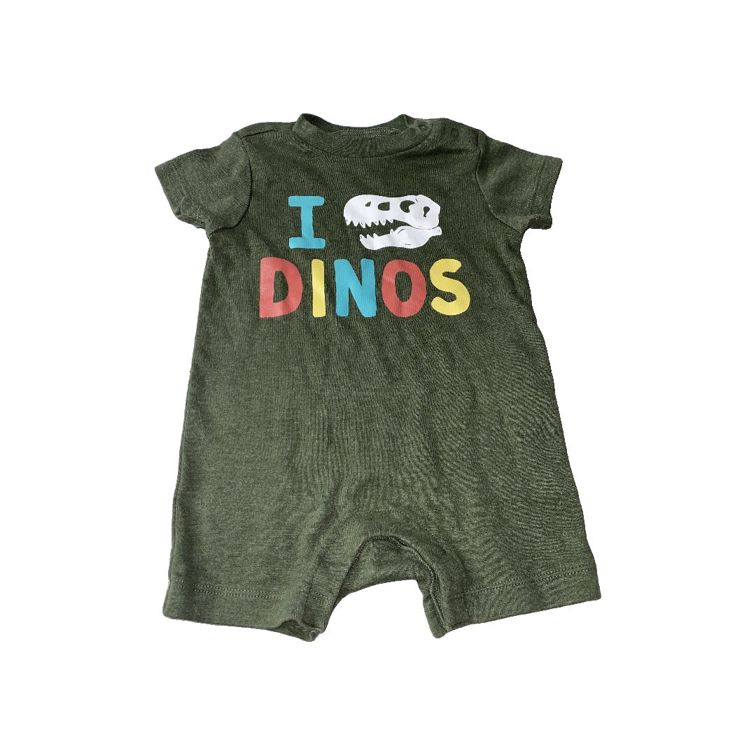 Boys Army Green | Dinosaur Romper Size: 3-6 months Army Green | Dinosaur