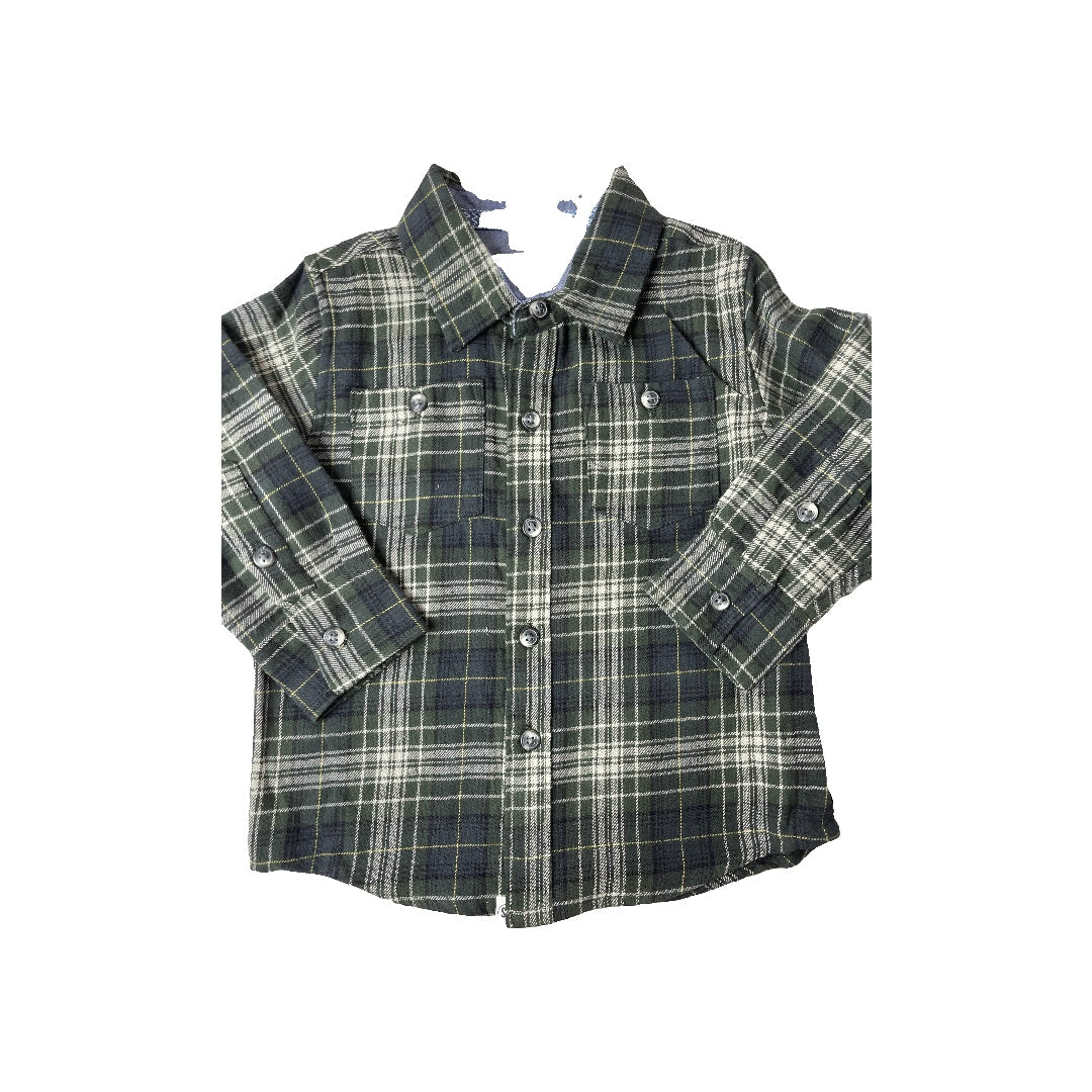 Sovereign Code Boys Army Green | Forest Green | Wool White Button Down Short Sleeve Size: 24 months Army Green | Forest Green | Wool White