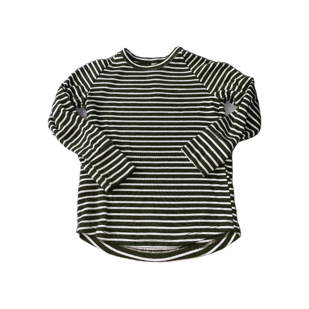 Childhoods Clothing Boys Army Green | White | Stripe Long Sleeve T-Shirt Size: 12-18 months Army Green | White | Stripe