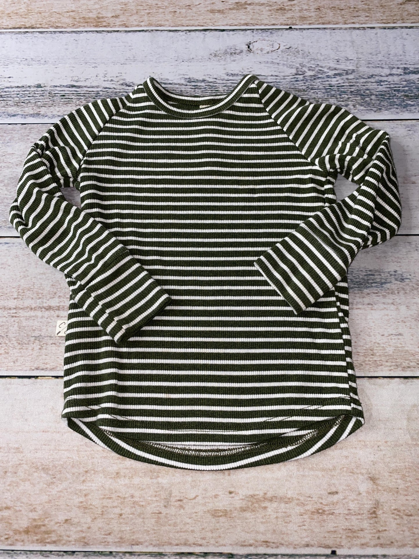 Childhoods Clothing Boys Army Green | White | Stripe Long Sleeve T-Shirt Size: 12-18 months Army Green | White | Stripe