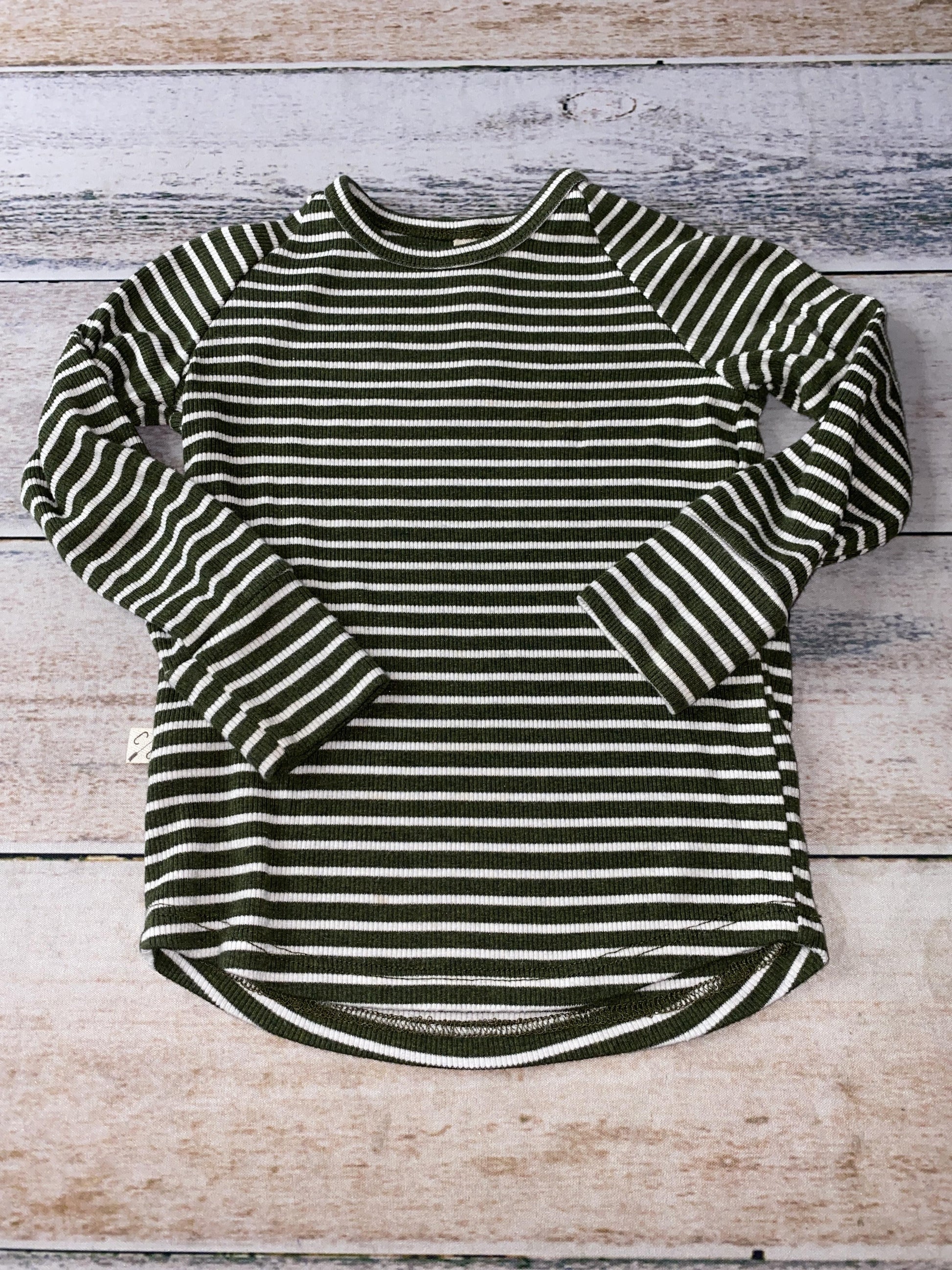 Childhoods Clothing Boys Army Green | White | Stripe Long Sleeve T-Shirt Size: 12-18 months Army Green | White | Stripe