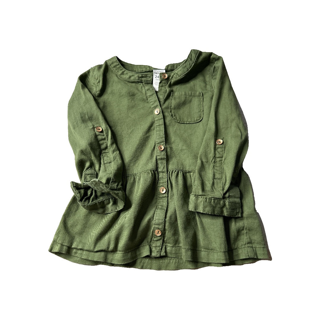 Carters Girls Army Green Button Down Short Sleeve Size: 24 months Army Green