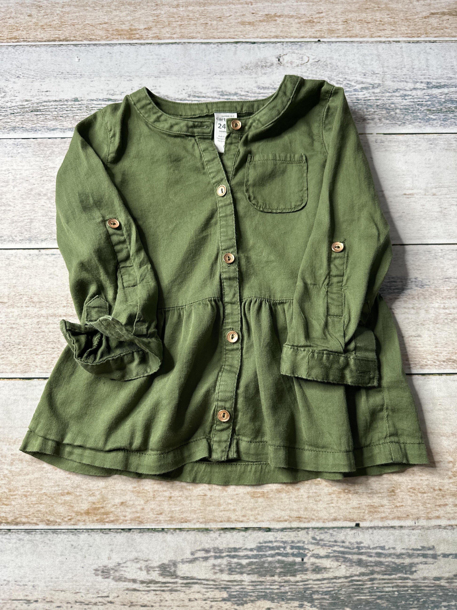 Carters Girls Army Green Button Down Short Sleeve Size: 24 months Army Green