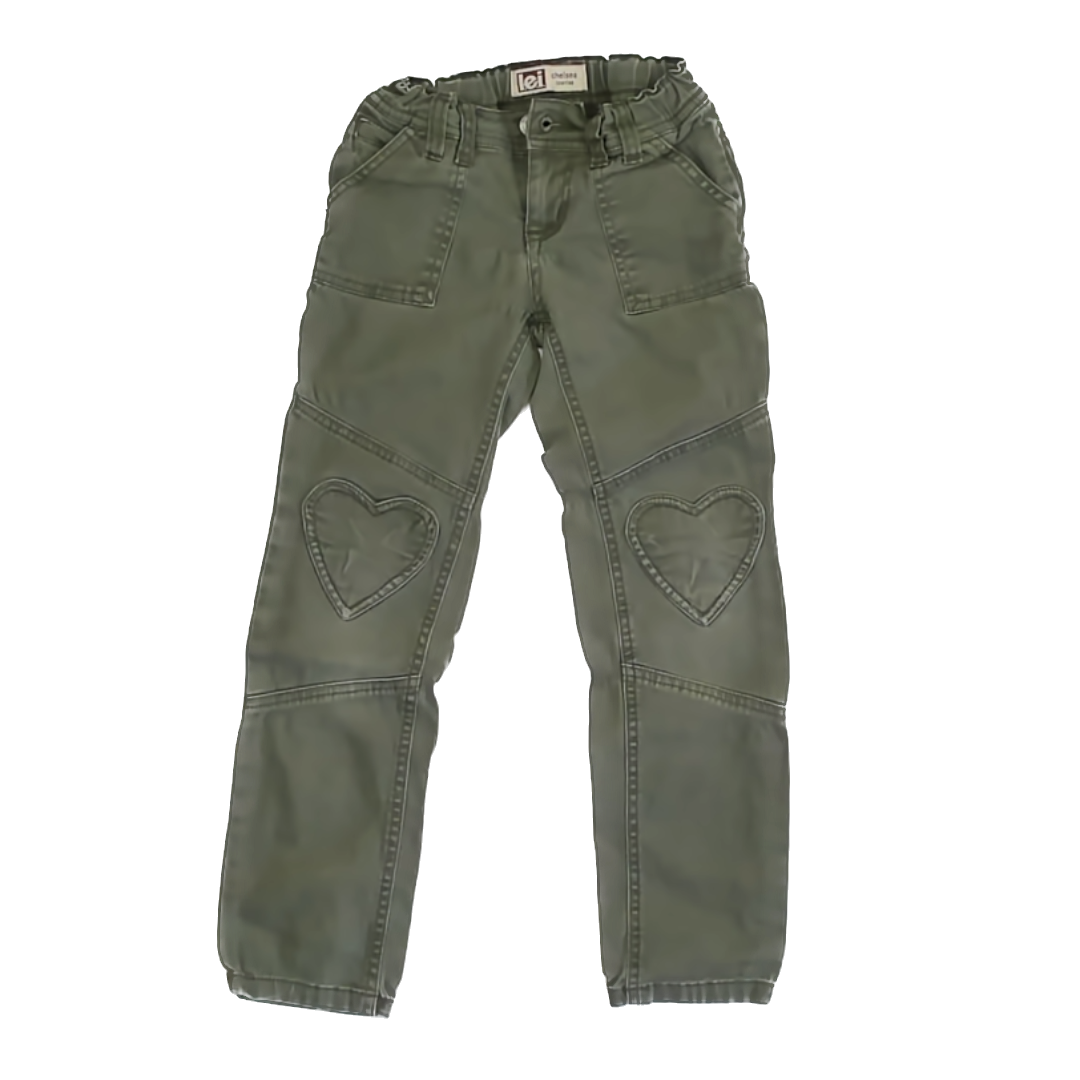 L.E.I Girls Army Green Cargo Pants Size: 7 Years Army Green