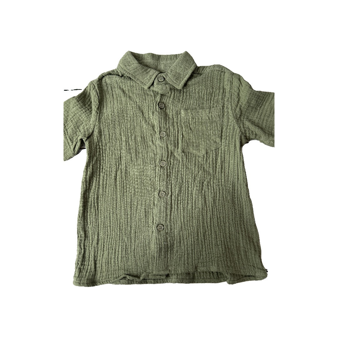 Unisex Army Green Short Sleeve Shirt Size: 3T Army Green
