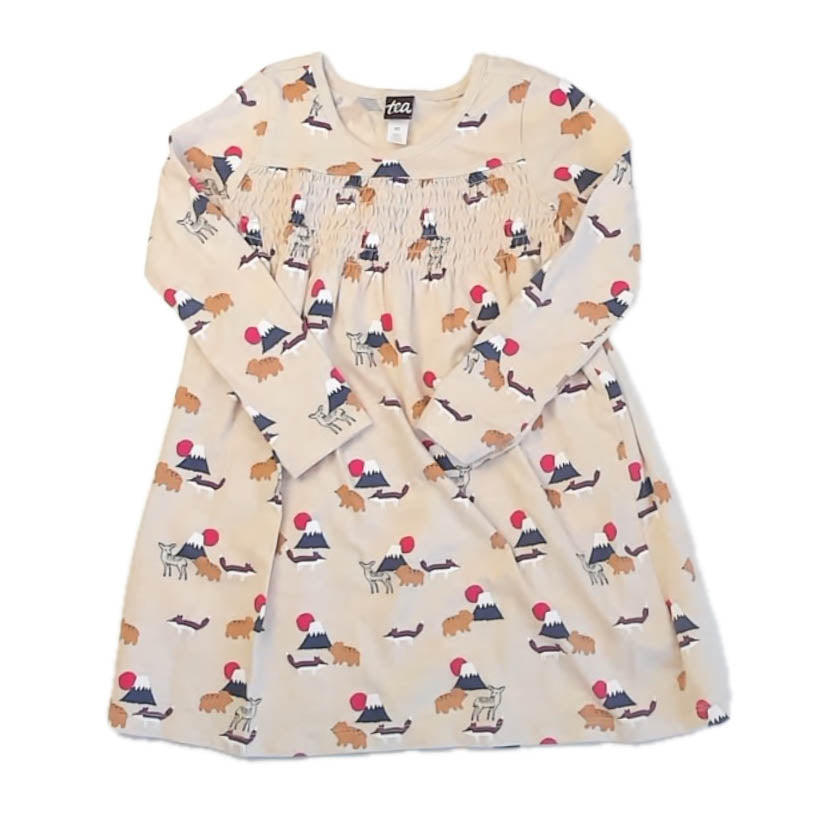 Tea Collection Girls Beige Animals Dress Size: 4T Beige Animals