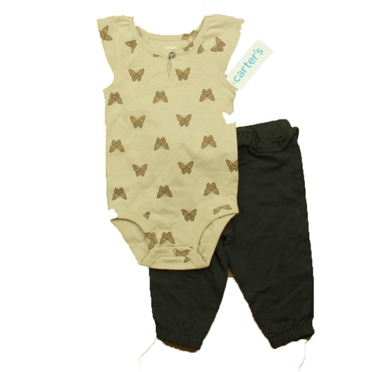 Carter's Girls Beige | Black Butterflies Apparel Sets Size: 9 Months