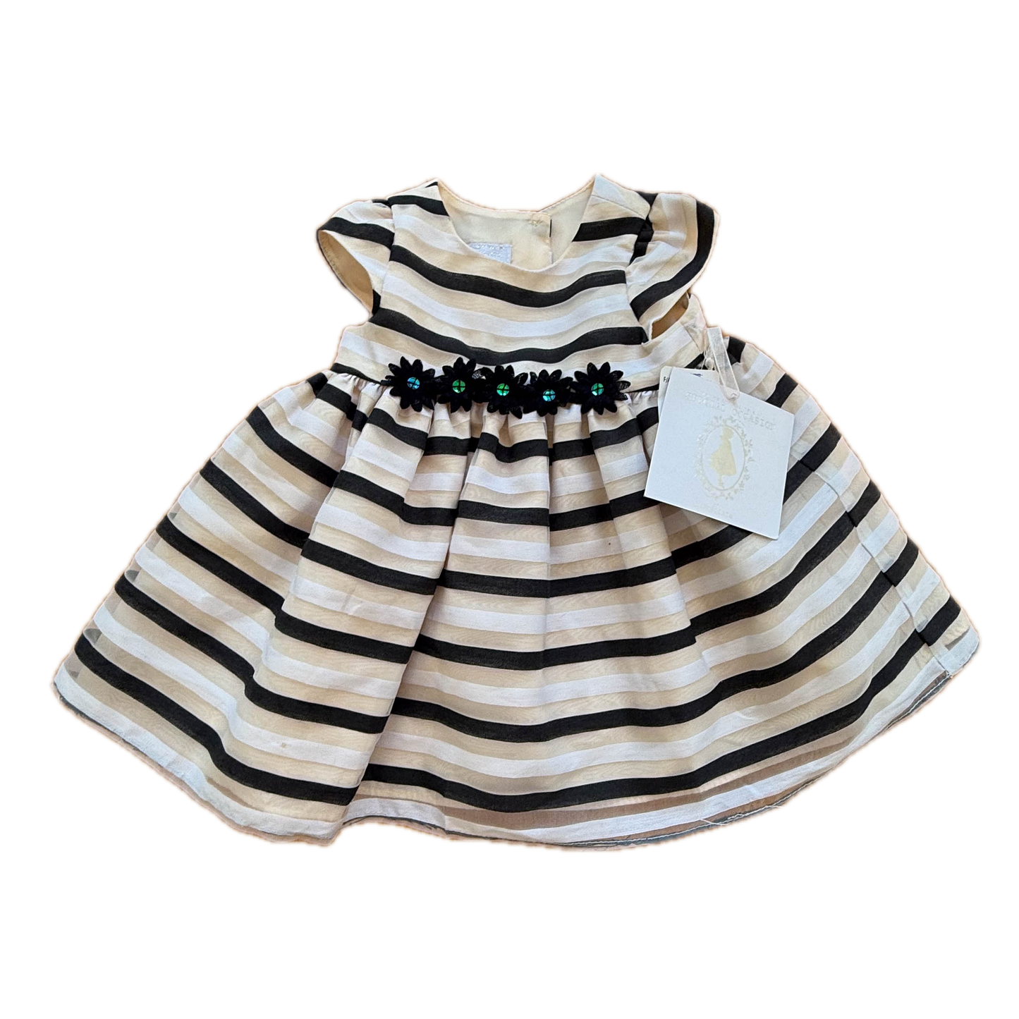 Special Occasion by Marmellata Girls Beige | Black Stripe Special Occasion Dress Size: 6 Months Beige | Black Stripe