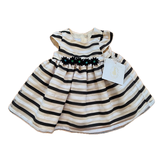 Special Occasion by Marmellata Girls Beige | Black Stripe Special Occasion Dress Size: 6 Months Beige | Black Stripe
